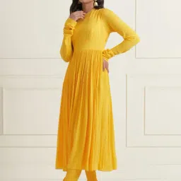 Ikshita Choudhary Yellow Naveli 2 Hand Embellished Wrinkle Cotton Gather Anarkali image 3
