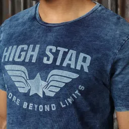 High Star Men Biker Printed indigo washed T-shirt image 3