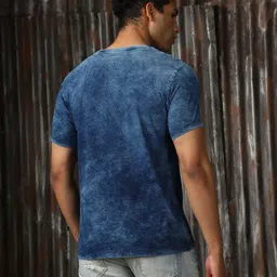 High Star Men Biker Printed indigo washed T-shirt image 5