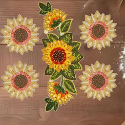 YWULY 5-Pcs Yellow & Green Floral Embellished Table Linen Set image 4