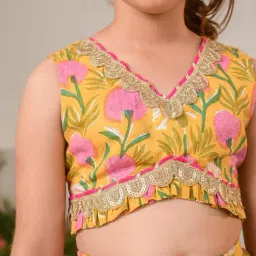 Pspeaches Girls Mustard Cotton Regular Fit Printed Lehenga Choli image 4