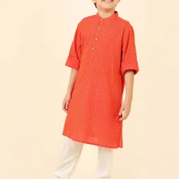 Fabindia Kids Orange Cotton Printed Full Sleeves Kurta image 3
