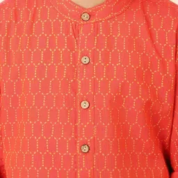 Fabindia Kids Orange Cotton Printed Full Sleeves Kurta image 4