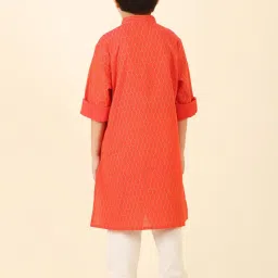 Fabindia Kids Orange Cotton Printed Full Sleeves Kurta image 2