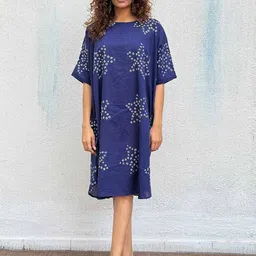 Chidiyaa Indigo Blue Me Away Bandhej Cotton Dress-picture-19