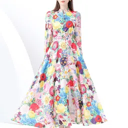 JC Collection Women Mandarin Collar Floral Printed Maxi Dress image 3