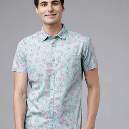 HIGHLANDER Men Spread Collar Conversational Printed Cotton Slim Fit Casual Shirt-picture-30