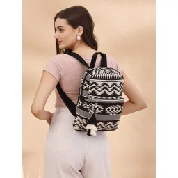 Anekaant Geomat Black & White Fret Jacquard Cotton Backpack image 1