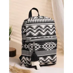 Anekaant Geomat Black & White Fret Jacquard Cotton Backpack image 2