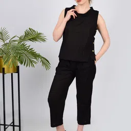 COORDSHUB Pure Cotton Round Neck Top With Trousers Co-Ords Set image 4