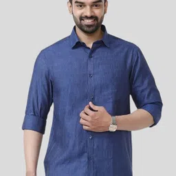UATHAYAM Men Slim Fit Solid Spread Collar Linen Formal Shirt-picture-13