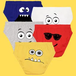 NUSYL Pack Of 5 Emoticons Printed Briefs - White Red Yellow Grey Royal Blue-image-48