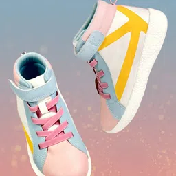 KazarMax Hopits Striped Patterned Colour Blocked High Top Unisex Sneakers - White & Peach-image-2