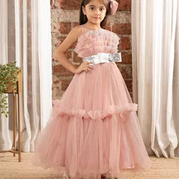 Ministitch Sleeveless Ruffle & Pleats Detailed Sequin Bow Embellished Fit & Flare Gown - Onion Pink-image-8