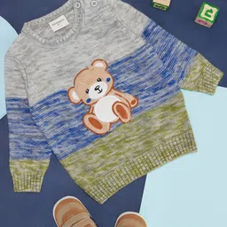 Pantaloons Baby Full Sleeves Fur Detailed Teddy Embroidered Colour Blocked Pullover - Multi Colour-picture-24