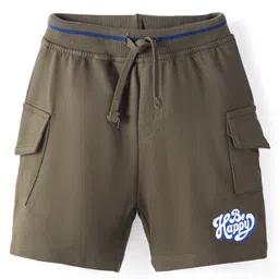 Babyhug Cotton Looper Mid Thigh Length Shorts With Text Print - Olive-picture-10