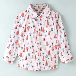 INFINITY Cotton Woven Full Sleeves Ship Printed  Shirt - White-picture-24
