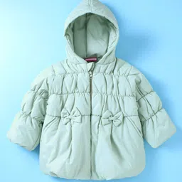 Little Kangaroos Knit Full Sleeves Hooded Quilted Jacket with Bow Applique - Sea Green-picture-24