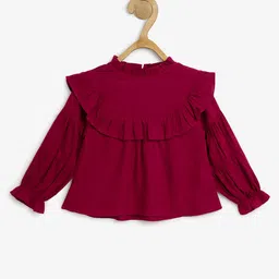 Chuppan Chupai Rayon Full Sleeves Frill Detailed Solid Top - Maroon-picture-14