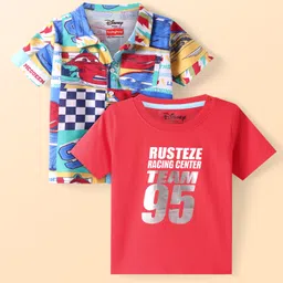 Babyhug Disney Single Jersey Knit Twofer Shirt With T-Shirt Car Print - Red & Blue-picture-23