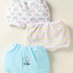 Bodycare Cotton Knit Briefs With Stripes & Animal Print Pack Of 3 - Light Blue Yellow & White-picture-43