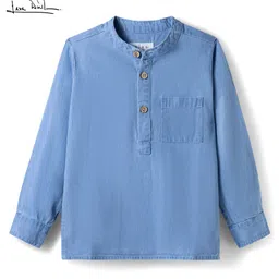 arias by lara dutta Arias 100% Cotton Woven Full Sleeves Denim Shirt with Nature Print - Light Blue-picture-26