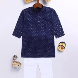 JBN Creation Cotton Blend Full Sleeves Abstract Foil Printed Kurta Pyjama Set - Navy Blue-picture-20