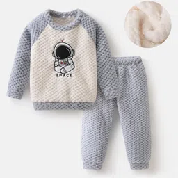 Mark & Mia Full Raglan Sleeves Winter Wear Night Suit with Astronaut Patch Detailing - Light Blue-picture-13