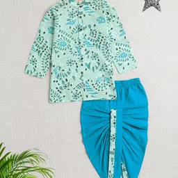 The Magic Wand Cotton Full Sleeves Floral Printed Kurta & Dhoti Set - Blue-picture-26