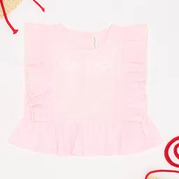 Pantaloons Junior Cotton Woven Sleeveless Floral Embroidered Peplum Top - Baby Pink-image-8