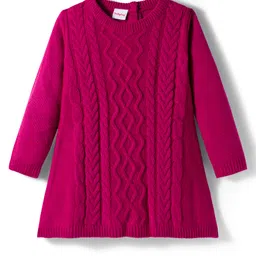 Babyhug Knitted Full Sleeves Woollen Dress With Cable Knit Design - Dark Pink-picture-17