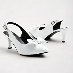 Shoetopia Bow Applique Detailed Buckle Closure Pump Sandals - White-picture-35