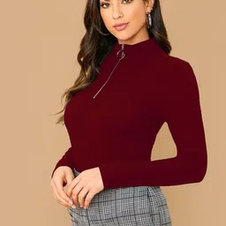 Maheshvi Women Ribbed High Neck Fitted Top image 5