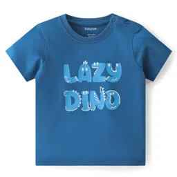 Babyoye Cotton Modal Knit Half Sleeves Night Suit Text & Dino Print- Blue image 2