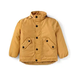 Babyhug Woven Full Sleeves PaddedJacket With Detachable Hood - Mustard Yellow image 2