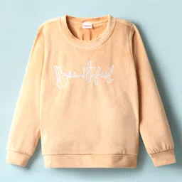 Babyhug Velour Woven Full Sleeves Text Embroidered Winter Wear Suit - Peach image 2