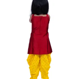 Twisha Jacquard Woven Sleeveless Ethnic Motifs Printed Gota Lace & Mirror Work Embellished Kurti With Dhoti Set - Maroon & Yellow image 3