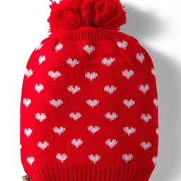 Model Knitted Heart Designed Winter Cap Red - Diameter 7 cm image 2