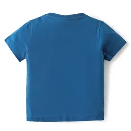 Babyoye Cotton Modal Knit Half Sleeves Night Suit Text & Dino Print- Blue image 3