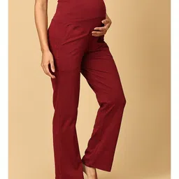 The Mom Store Pack Of 2 Solid Comfy Maternity Track Pants - Olive Green & Maroon image 4