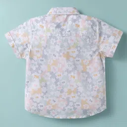 ToffyHouse Poplin Woven Half Sleeves Shirt & Shorts with Suspender & Bow with Floral Print - Pink & White image 3