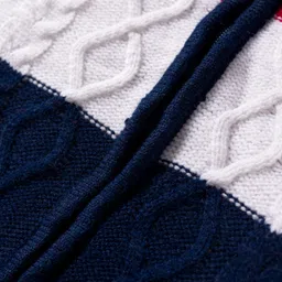 Babyhug Woven Full Sleeves Hooded Front Open Sweater With Color Block & Cable Knit Design - Red White & Navy Blue image 3
