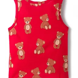 Babyhug 100% Cotton Knit Sleeveless Sando & Shorts Set with Bear Print - Red & Navy Blue image 3