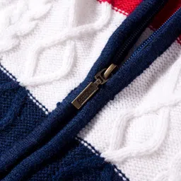 Babyhug Woven Full Sleeves Hooded Front Open Sweater With Color Block & Cable Knit Design - Red White & Navy Blue image 4