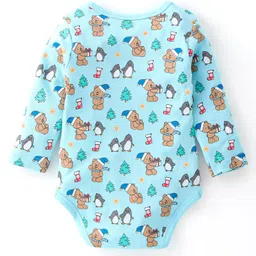 Babyhug 100% Cotton Full Sleeves Onesies With Teddy Print Pack Of 3 - Blue & Red image 5