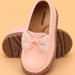 Babyoye Slip On Party Wear Shoes with Bow Applique - Pink image 5