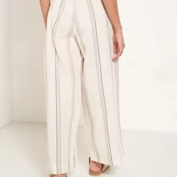 Akkriti By Pantaloons Ecru Melange Cotton Relaxed Fit Tie - Dye Trousers image 2