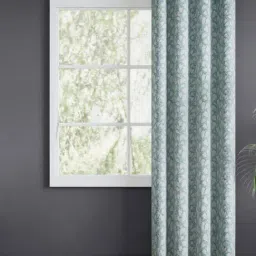 Haus & Kinder Ice Blue Polyester Abstract Slate Leaf Eyelets 7 ft Door Curtain-picture-15