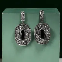 Sohi Roman Oval Swirl Black Drop Earrings for Women & Girls-image-66