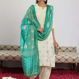 Libas Off-White Printed Kurta Salwar Set With Dupatta image 1